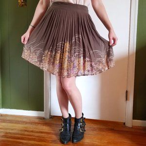 French Connection Pleated Beaded Silk Floral Skirt